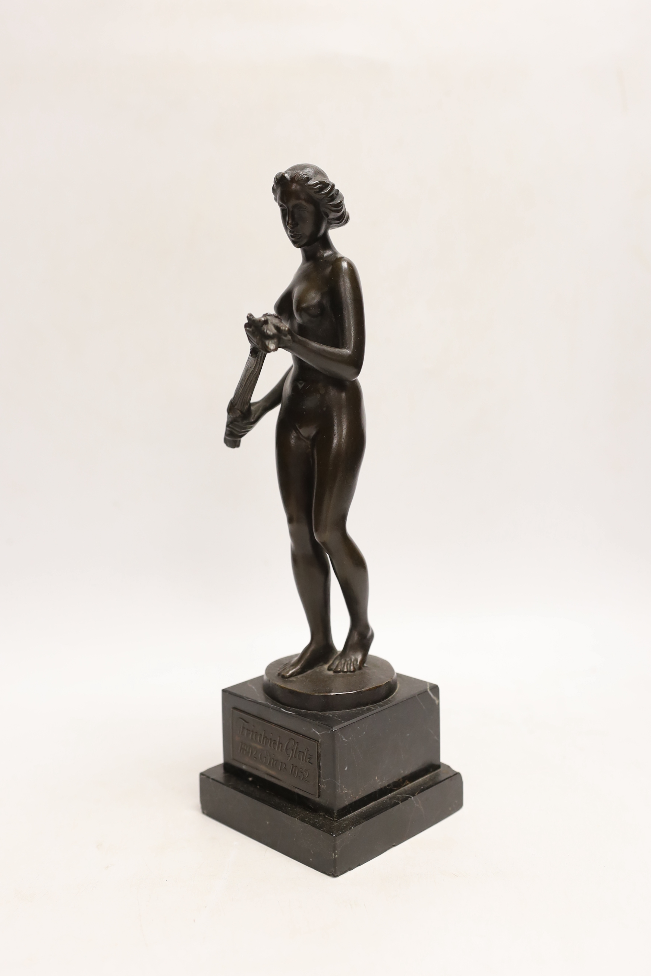 Friedrich Glatz (1882-1952), a bronze nude on marble base, 28.5cm